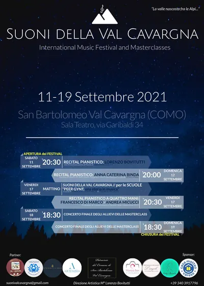 La locandina: «Suoni della Val Cavargna», International Music Festival e Masterclass